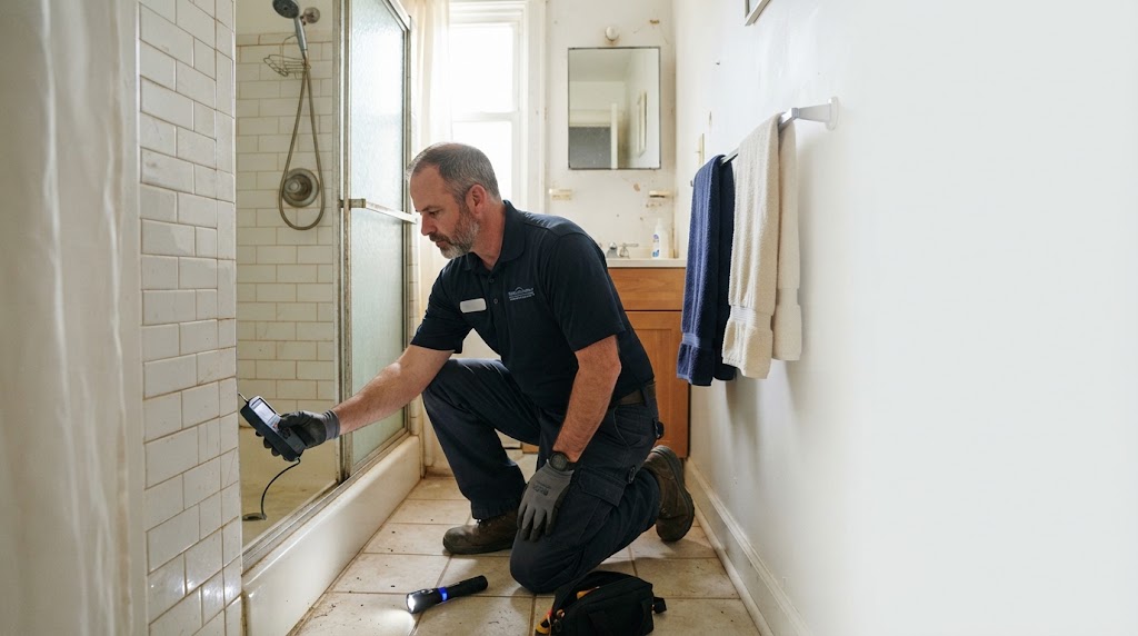 Technician inspecting hidden wall leak